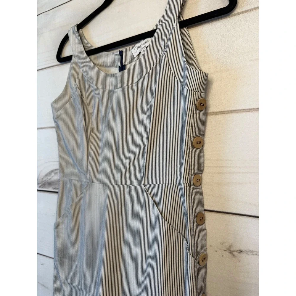 Amy Matto New York Womens Pinstripe Sleeveless Sheath Dress Blue White Size 2 - Picture 4 of 6